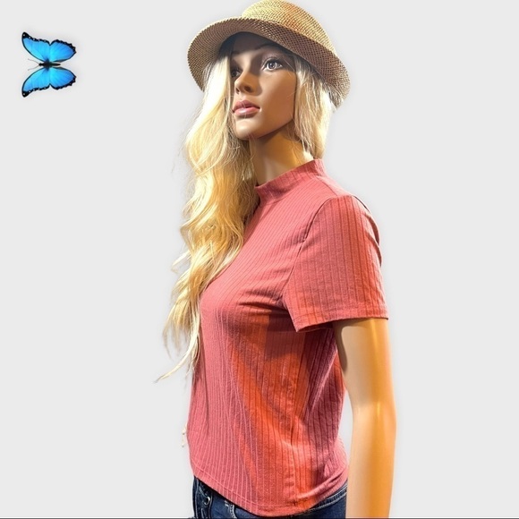 PINK ribbed mock turtle neck top - Picture 1 of 8